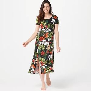 Cuddl Duds Floral Maxi Dress Black Orange M